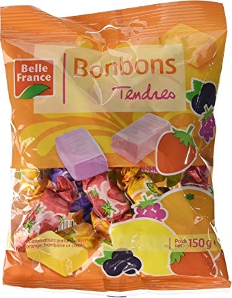 bonbons tendres aromatisés citron orange framboise et casis 150g