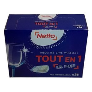 Netto tablettes lave-vaisselle tout en 1 ultra efficacité x26 390g