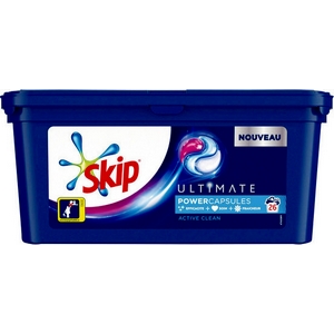 SKIP Carton de 184 capsules de Lessive liquide pour linge Blanc dans 4  Sachets refermables de 46 dosettes ≡ CALIPAGE
