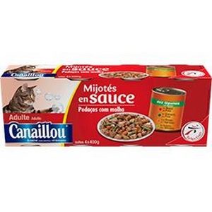 Canaillou mijotés en sauce pour chat  au bœufs, foie, canard, lapin et aux légumes 4x400g