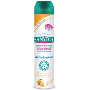 Sanitol purificateur d'air anti-allergènes zestes d'agrumes désnfectant surfaces et textiles 300ml