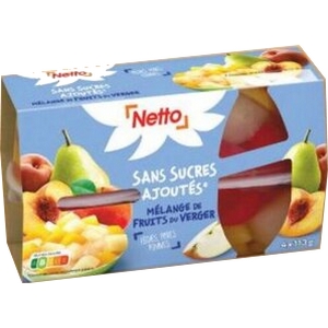 Netto mélange de fruits (pêches, poires, pommes) sans sucres ajoutés 4x113g