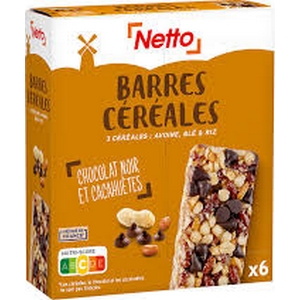 Netto 6 barres de céréales chocolat noir et cacahuètes 126g